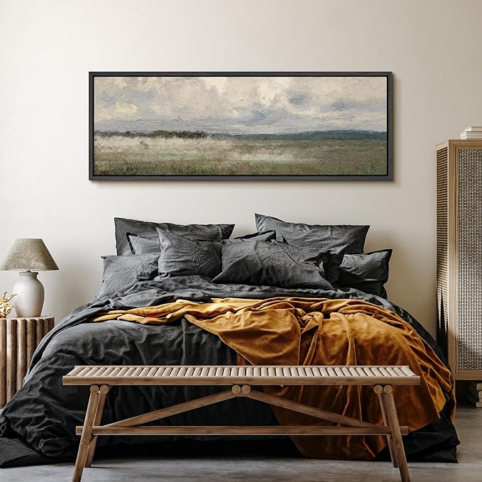 SIGNFORD Large Framed Canvas Moody Overcast Landscape Illustrations Modern Art Calm Warm for Living Room, Bedroom, Office - 60"x20"