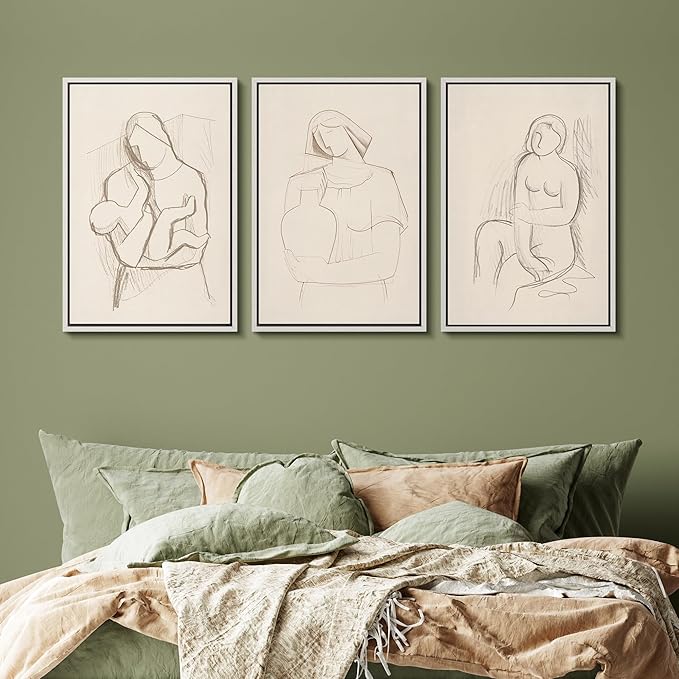 SIGNFORD Framed Wall Art Print Set Minimalist Figurative Line Drawing Modern Abstract Digital Art Modern Art Contemporary for Living Room, Bedroom, Office - 24"x36"x3 WHITE
