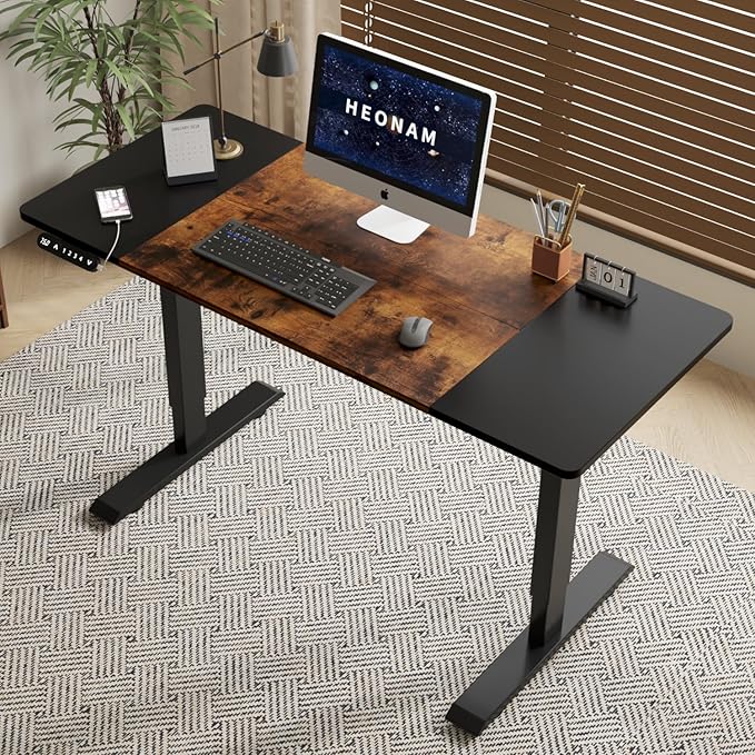 55 Inch Computer Desk with Power Outlets and USB Ports, Large Office Desk for Home Office, Modern Writing Table with Sturdy Frame