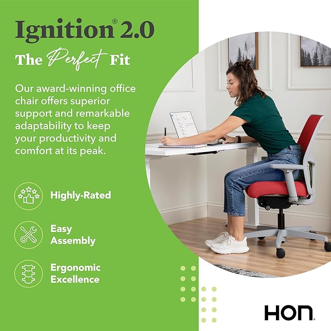 HON Ignition 2.0 Low Back Task Chair, Spectrum Mesh, Advanced Synchro-Tilt Control, Office Chair with Lumbar Support, Height and Width Adjustable Arms, Titanium Frame, Bullseye