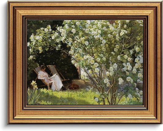Gold Framed Wall Art Vintage Canvas Wall Art Retro French Country Garden Women Flower Artwork Prints Picture for Living Room Bedroom Farmhouse Bathroom Office Decor, 8x10