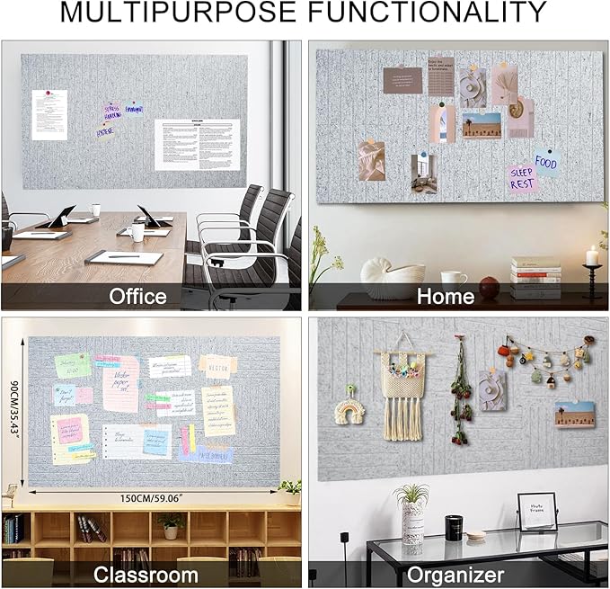15 Pack Felt Bulletin Board Tiles (12x12 Inch) Self Adhesive Cork Board Alternative for Walls with 30 Push Pins Decorative Acoustic Panels & Pin Board for Home Office, Classroom, Vision Board Decor