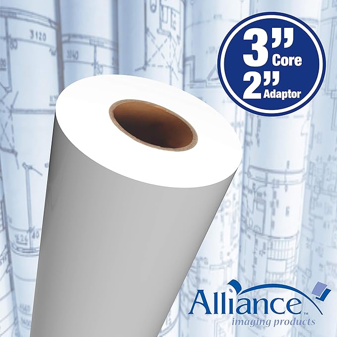 Alliance Wide Format Paper 24" x 100' High Resolution Ink Jet Media Coated Bond Rolls 96 Bright, 3" core w/ 2" adapter. For Aqueous and Latex Printers. 1 Roll per Carton 36 LB