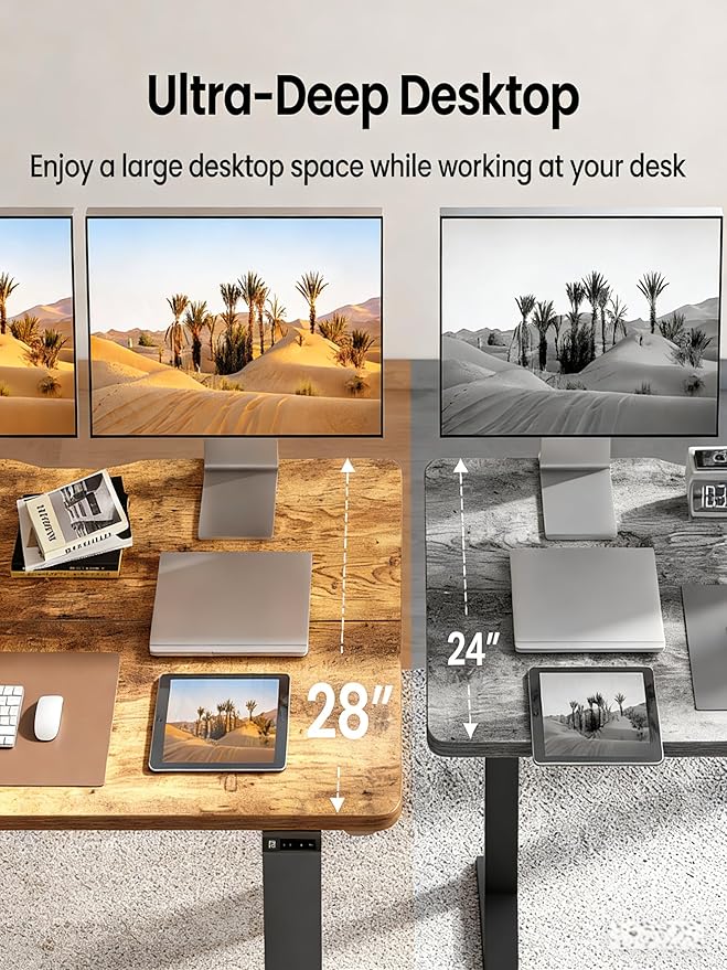 CubiCubi 55 x 28 Large Standing Desk, Height Adjustable Electric Computer Desk, 28" Deep Desktop, Sit Stand up Home Office Workstations with 4 Preset Heights, Rustic Brown