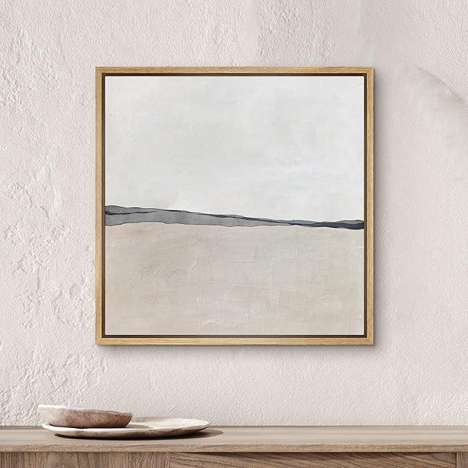 SIGNWIN Framed Canvas Print Wall Art Duotone Tan Gray Pastel Landscape Abstract Shapes Illustration Modern Art Decorative Nordic Minimal Calm/Zen for Living Room, Bedroom, Office - 24"x24" Natural