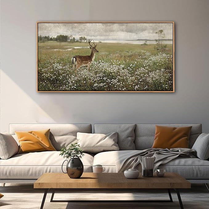 Vintage Wall Art for Living Room Farmhouse Wall Art, Country Decor, Deer Wall Art - Rustic Nature Canvas, Large Landscape Pictures for Bedroom Framed Artwork for Walls 20×40IN
