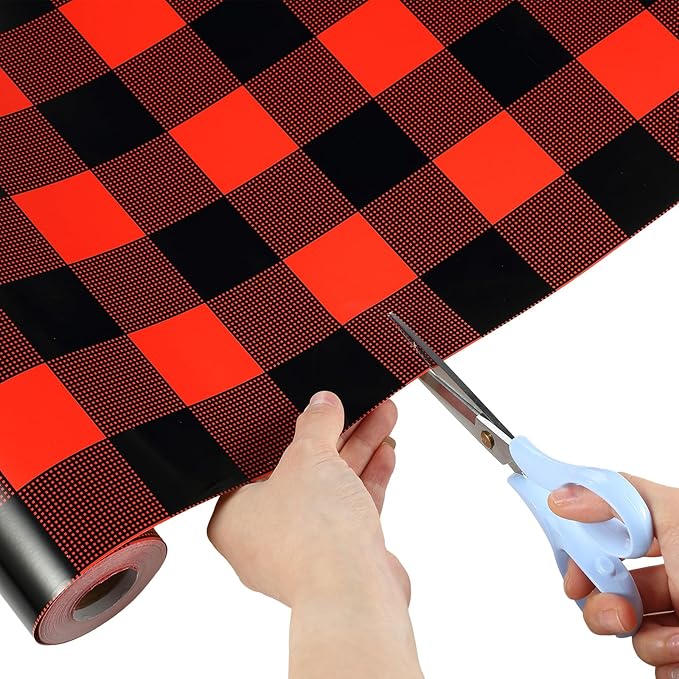 Tenceur Wrapping Paper Roll Bulletin Board Borders Paper Fade Resistant Decorative(24 Inch X 100ft,Red and Black Buffalo Plaid)