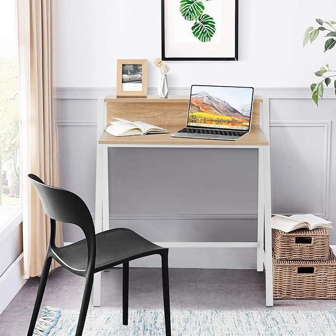 Tangkula Small Computer Desk, Compact Home Office Desk with Sturdy Frame, 2 Tier Study Writing Table for Small Place Apartment Office, Desk for Bedroom, Kid’s Desk
