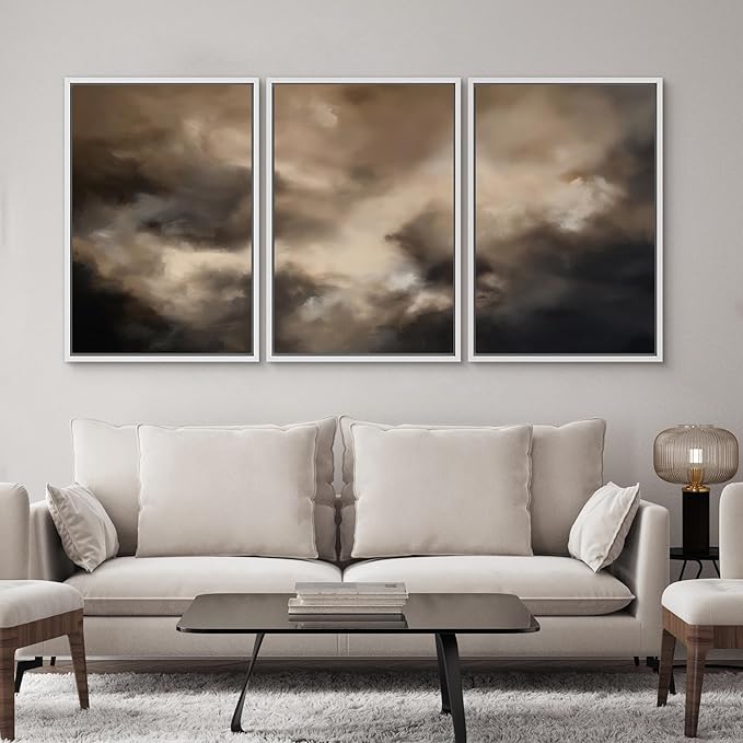 SIGNWIN Framed Canvas Print Wall Art Set Dramatic Stormy Sky Moody Cloudscape Illustrations Modern Art Decorative for Living Room, Bedroom, Office - 24"x36"x3 White