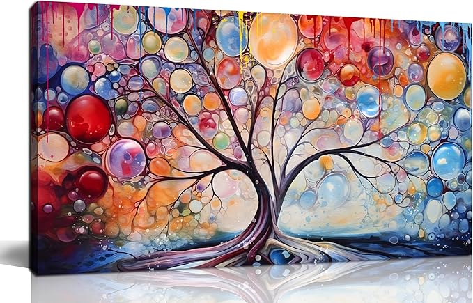 SIXTTART Tree Pictures Wall Decor Living Room - Colorful Artwork for Wall - Large Canvas Wall Art Ready to Hang Size 20" x 40"