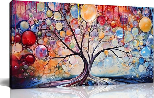 SIXTTART Tree Pictures Wall Decor Living Room - Colorful Artwork for Wall - Large Canvas Wall Art Ready to Hang Size 20" x 40"