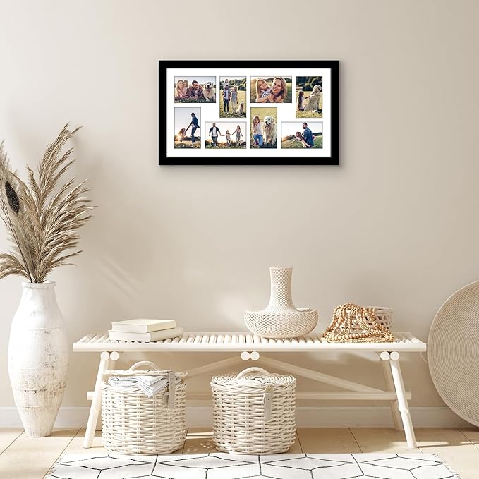 Americanflat 12x22 Collage Picture Frame with Polished Plexiglass - Fits Eight 4x6 Photos or One 12x22 Photo - Gallery Wall Frame Set - Signature Collection - Photo Frame for Wall Display – Black