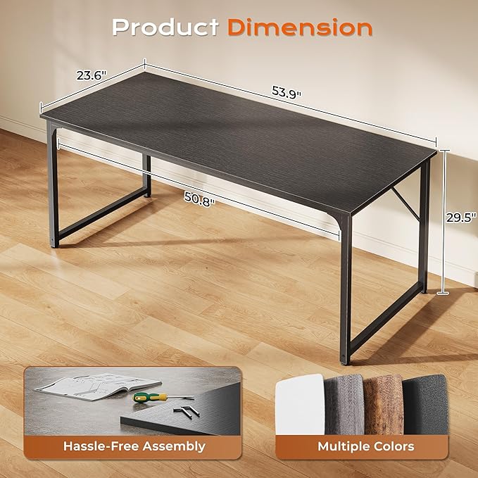 PRAISUN 55 X 24 Inch Computer Desk with Deeper Desktop, Gaming Office Writing Work Desk for Home Office, Study, Bedroom, Work from Home, Metal Frame, Black