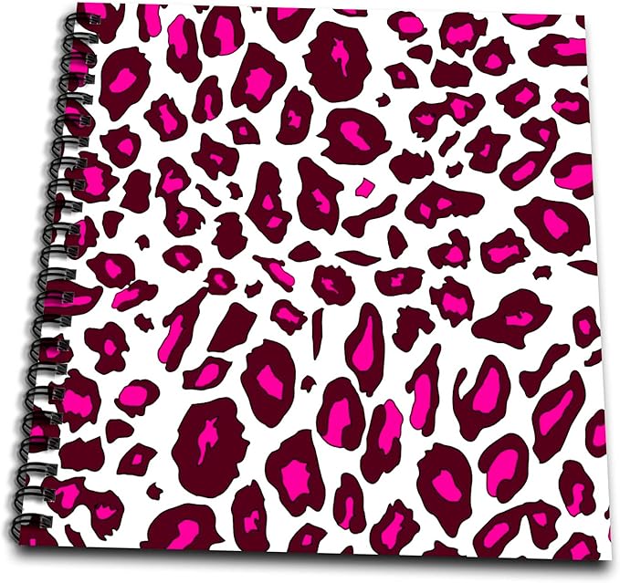 3dRose db_112934_1 Hot Pink Snow Leopard Print-White Girly Cheetah Spots-Stylish Animal Fur Pattern-Trendy Glam Drawing Book, 8 by 8-Inch