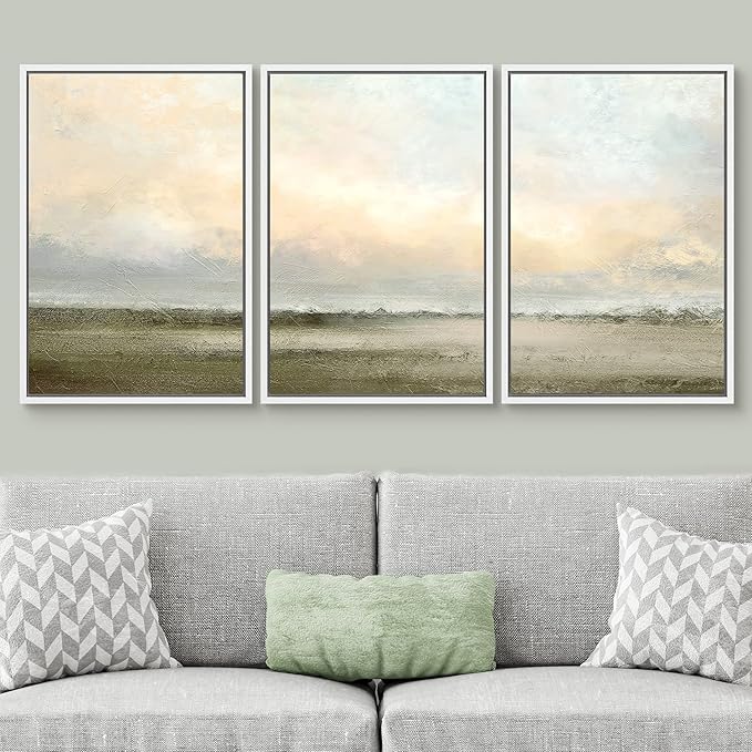 SIGNWIN Framed Canvas Print Wall Art Set Minimal Pastel Sunset Desert Landscape Nature Abstract Illustrations Modern Art Decorative Nordic Rustic for Living Room, Bedroom, Office - 16"x24"x3 White