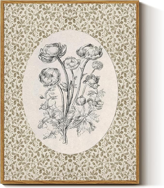 InSimSea Framed Canvas Prints Art Vintage Decor, Classical Neutral Floral Painting, Rustic Cottage Roses Flower Nursery Wall Art for Living Room Bedroom Home Bathroom Wall Decor, 12x16inch
