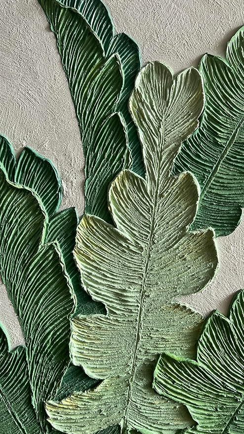 YaSheng Art- large Vertical Wall Art Oil Paintings ,Handmade 3D Textured Wall Art Green Large leaf plant Artwork paintings ,Modern Minimalist Abstract Wall Art painting, Wall Art for living room Bedroom Wall Deco Home, Framed Wall Art Pictures 30x60inch