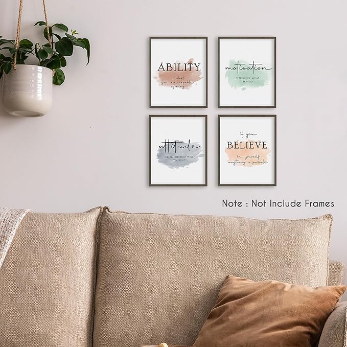 HRQKO Office Inspirational Quotes Wall Art Poster Prints Set of 4, Motivational Wall Art, Colorful Artwork Prints Posters Wall Decor, Affirmations Prints for Office Women Men 8”x10” Unframed