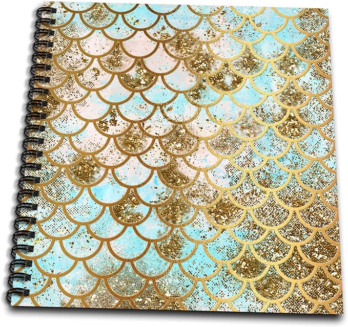 3dRose Sparkling Blue Pink Elegant Mermaid Scales Glitter Effect Art Print Drawing Book, 8 x 8
