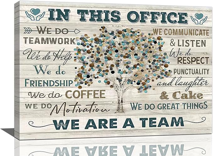 yerretin In this Office Wall Art Motivational Quotes Pictures Wall Decor for Office Inspirational We Are A Team Canvas Painting Room Decorations Artwork Framed Ready to Hang, 24"x16"