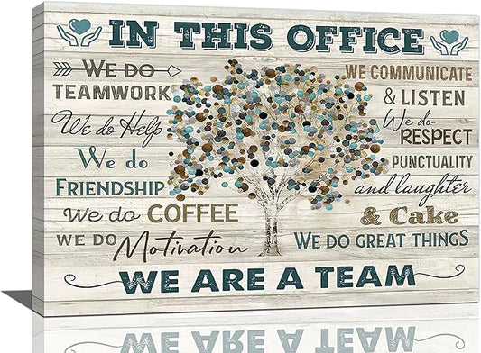 yerretin In this Office Wall Art Motivational Quotes Pictures Wall Decor for Office Inspirational We Are A Team Canvas Painting Room Decorations Artwork Framed Ready to Hang, 24"x16"