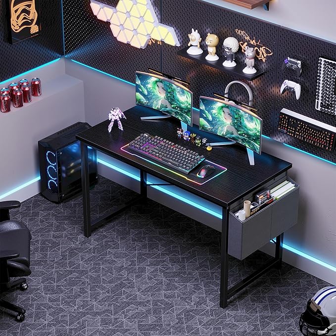 OLIXIS Computer Desk 47 Inch Home Office Desks for Small Spaces, Gaming Writing Study Work Table with Storage Bag for Bedroom, Black