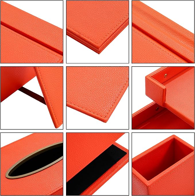 Luxury Executive Leather Desk Organizer Set –15-Piece Office Desk Accessories with Desk Pad, Letter Tray, Phone Stand, Pen Holder & Coasters – Professional Office Desk Decor & Gift (Orange)
