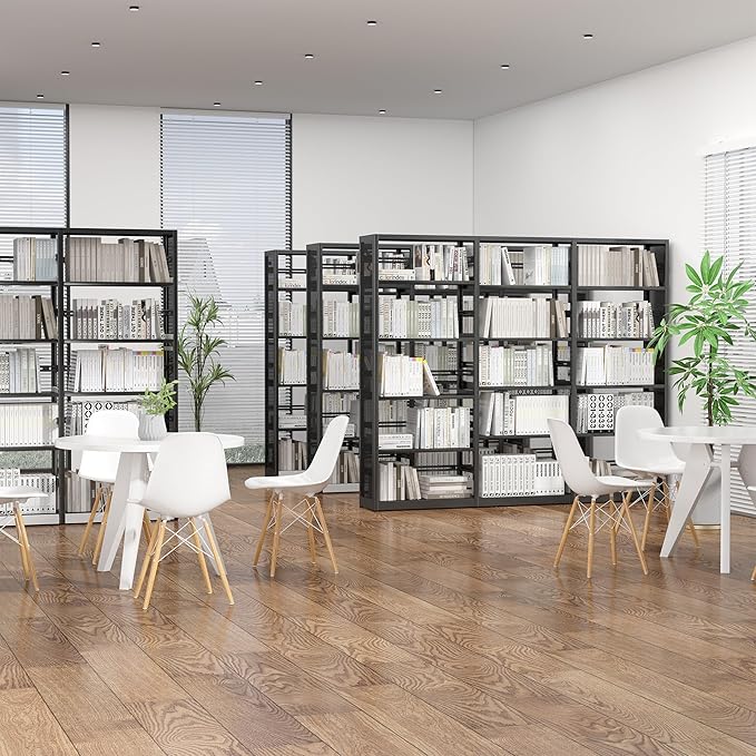 5 Tire Bookshelf, 80 Inch Wide Library Bookcase, Heavy Duty Bookcases with Storage, Large Tall Book Cases, Metal Book Shelves for Office, School, College, Commerce, Study Room, Black-Assemble Required