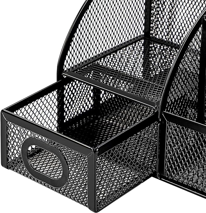 Amazon Basics Pen Holder and Desk Organizer, Office Supplies Storage Caddy, 9.1" x 5.9" x 5.5", Black
