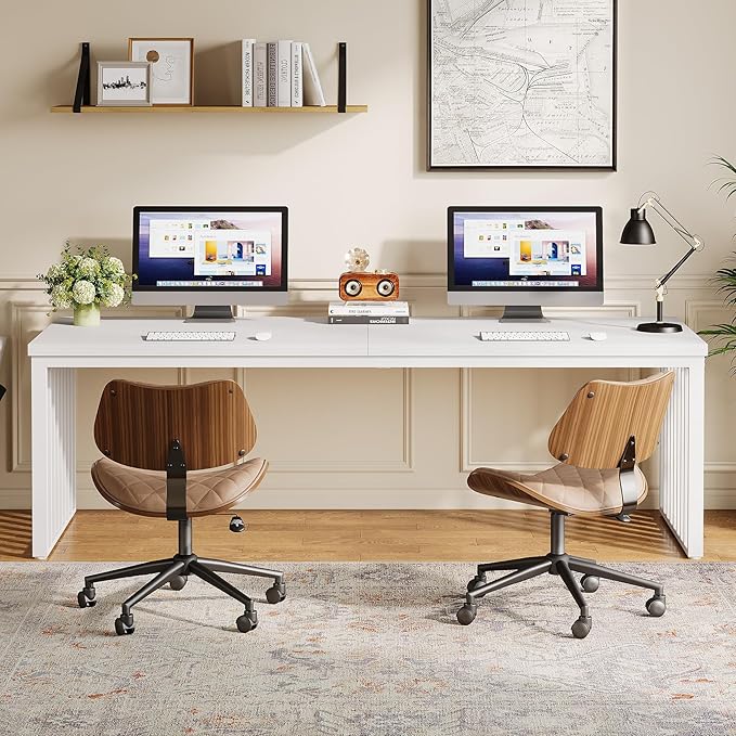 Tribesigns 78" Extra Long Computer Desk, 2-Person Desk with Metal Legs, Industrial Double Desk for Home Office (White)