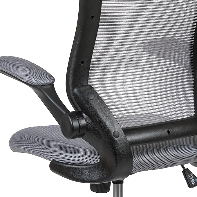 Flash Furniture Kale Mid-Back Swivel Office Chair with Height Adjustable Foot Ring and Lumbar Support, Mesh Executive Chair with Armrests, Dark Gray