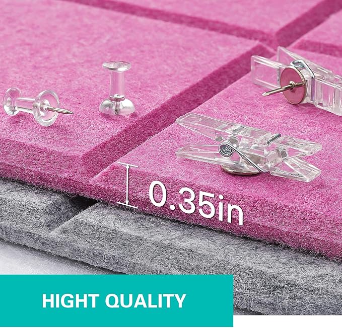 Cork Board for Walls 48" x 36", Bulletin Board for Office Decor, 12 Pack Felt Wall Tiles with Safe Removable Adhesive, Pin Tack Corkboard for Quilting Design & Dart Wall Protector - Dusty Rose