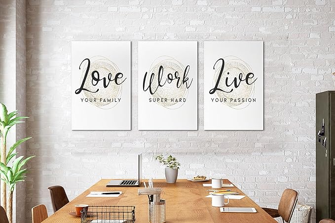 SHMAO Office Canvas Wall Art Motivational Wall Decor, 3 Piece Modern Love Work Live Print Pictures for Office Wall Decor Women Inspirational Framed Artwork Home Office Decor 16”x24”x3 Panels