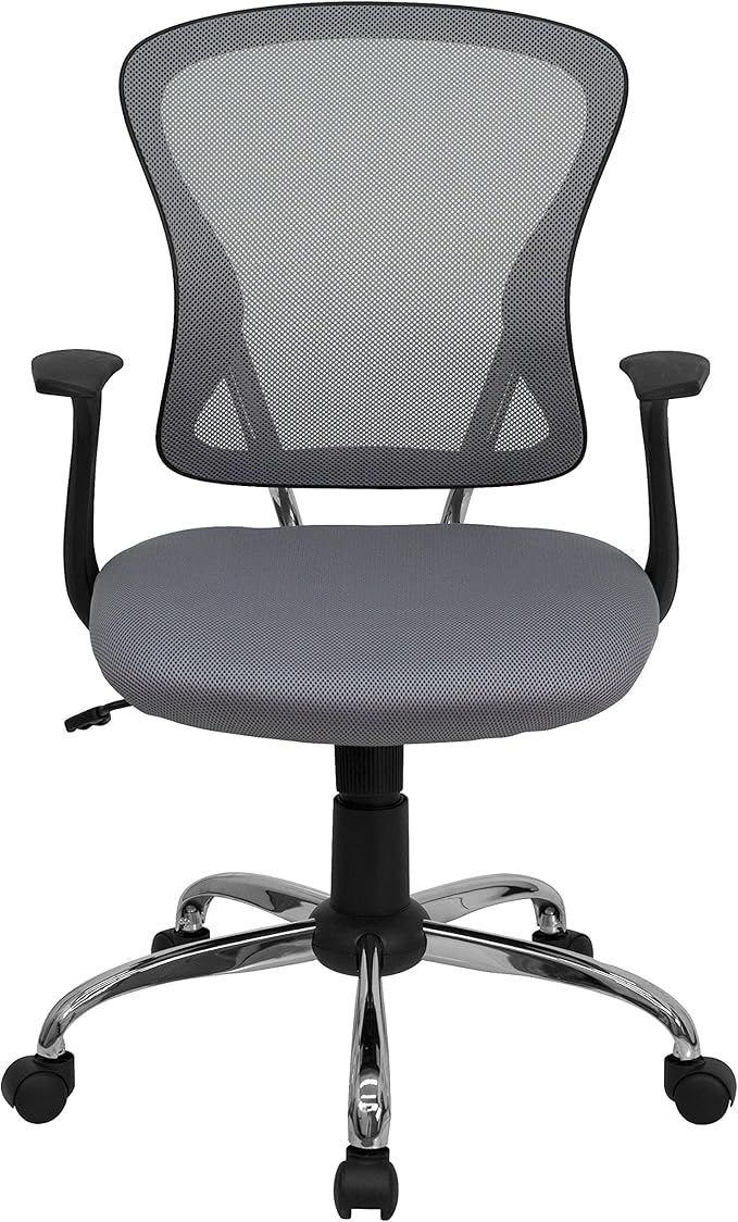 Flash Furniture Alfred Mid-Back Gray Mesh Swivel Task Office Chair with Chrome Base and Arms