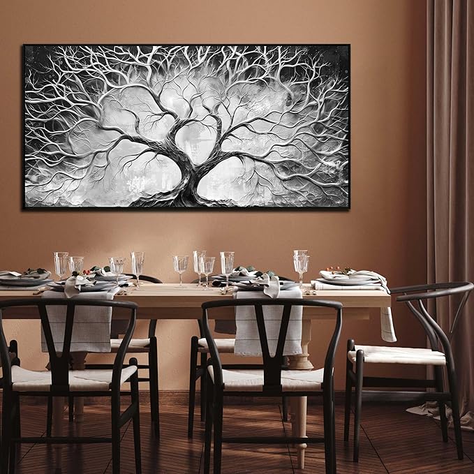 Tree Canvas Wall Art for Living Room - Black and White Pictures Wall Art for bedroom - Black Framed Home Office Decor Size 29" x 59"