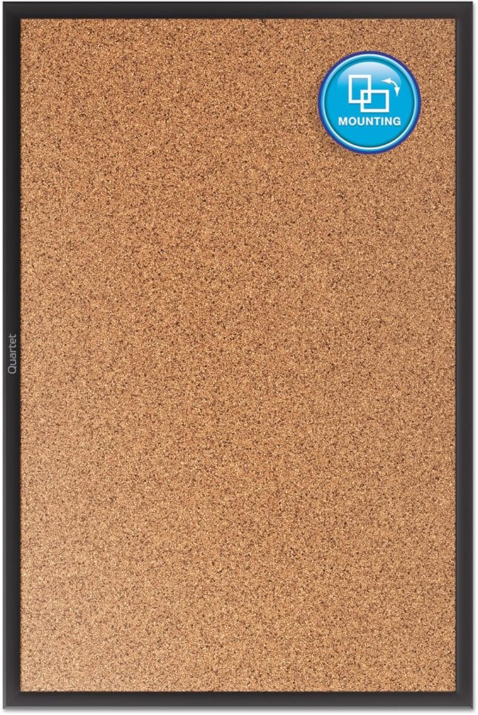 Quartet Cork Bulletin Board 36"W x 24"H Pin Board, Black Aluminum Frame (2303)