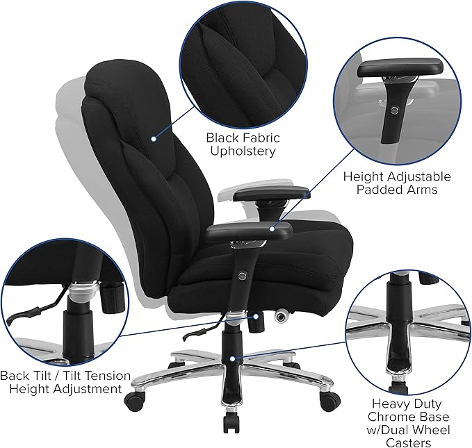 Flash Furniture Hercules Series Swivel Office Chair with Extra Wide Seat, Ergonomic High-Back Executive Chair with Padded Seat and Arms, Black