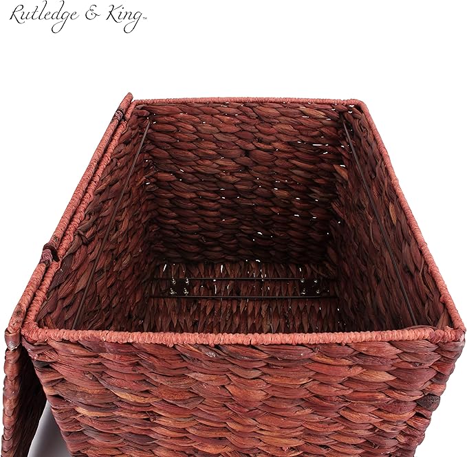 Seagrass Rolling File Cabinet - Home Filing Cabinet - Hanging File Organizer - Home and Office Wicker File Cabinet - Water Hyacinth Storage Basket for File Storage (Russet Brown)