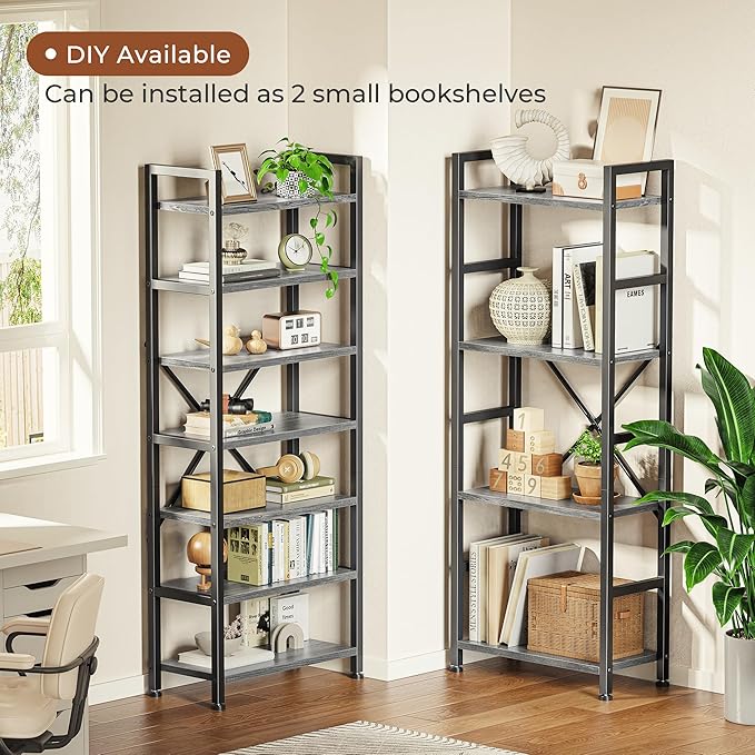 SUPERJARE Triple Bookshelf, Bookcase with 11 Open Display Shelves, Wide Book Shelf Book Case for Home & Office, 4 Tier, Grey