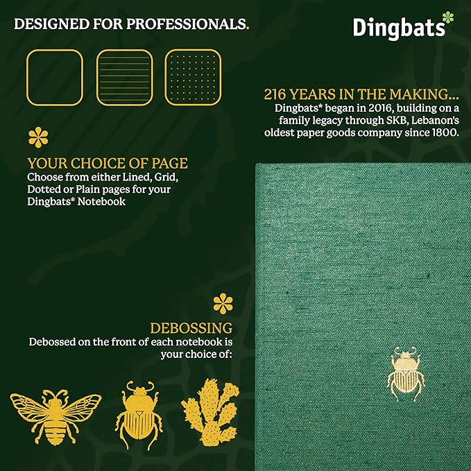 Dingbats* Pro Plain Large B5 Notebook - Textile Cover, Thread-Bound Writing Journal - for Work, Travel - Pocket, Elastic Closure, Bookmark