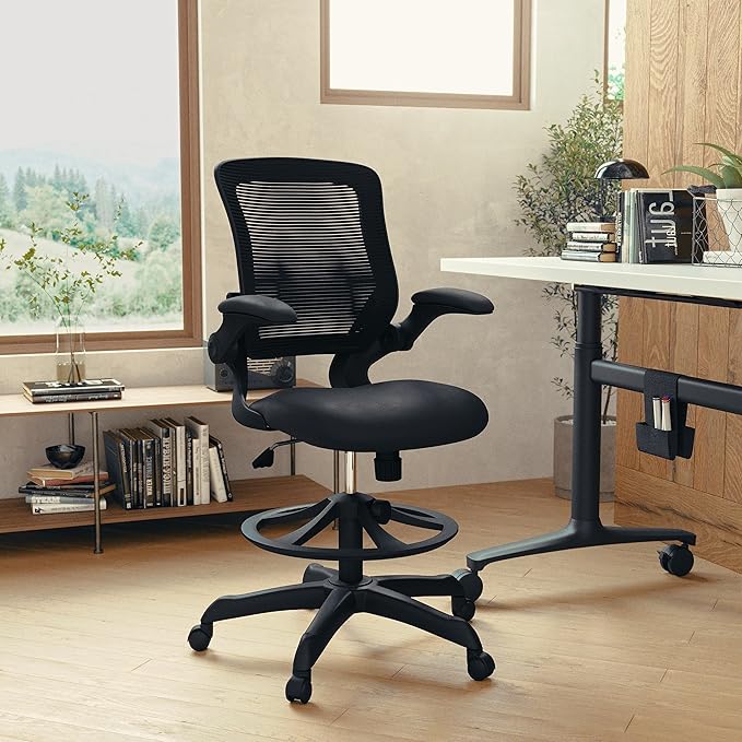 Flash Furniture Kale Mid-Back Swivel Office Chair with Adjustable Foot Ring, Lumbar Support, and Seat Height, Ergonomic Mesh Executive Chair, Black