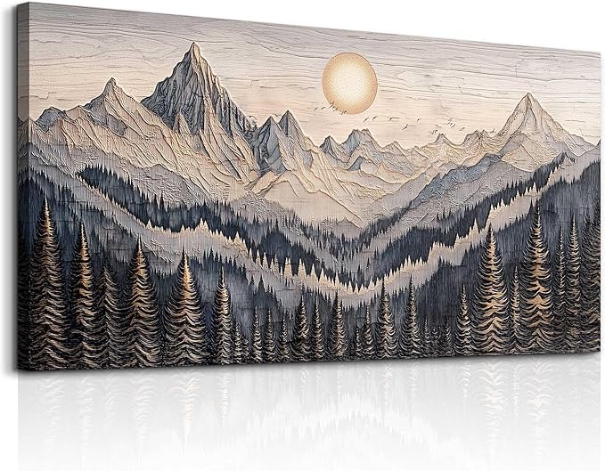 MHARTK66 Abstract Mountain Landscape Wall Painting Wall Art For Living Room Bedroom Wall Decor Office Modern Pictures Wall Decor Sunrise Forest Large Canvas Prints Hanging Modern Home Decorations