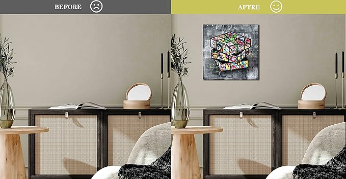 SIXTTART Banksy Canvas Wall-Art for Bedroom - Street Graffiti Wall Art Abstract Painting Pop Art Wall Decor Modern Home Office Decor 14" W x14 H Stretched and Framed Ready to Hang