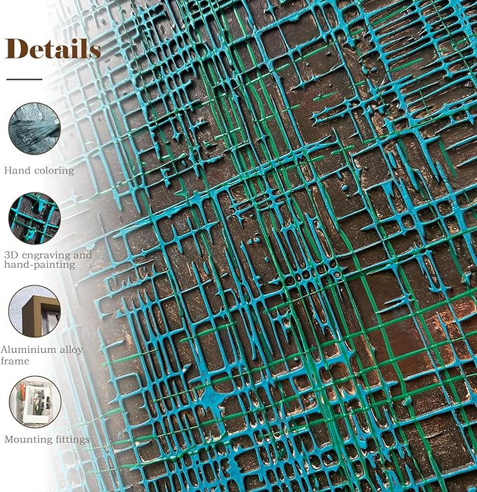 BrightA Abstract grid large-scale hand-painted wall decorations. Textured relief craftsmanship artworks that illuminate the home bedroom. Bring a visual impact experience to the office lobby 35.4"x51.2"