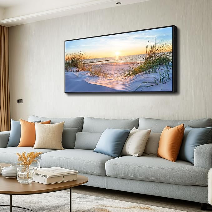 MHARTK66 Large Wall Art for Living Room Modern Wall Decor for Bedroom Beach Landscapes Painting Coastal Picture Ocean Sunset Artwork for Walls Canvas Prints for Bathroom Office Framed Home Decorations