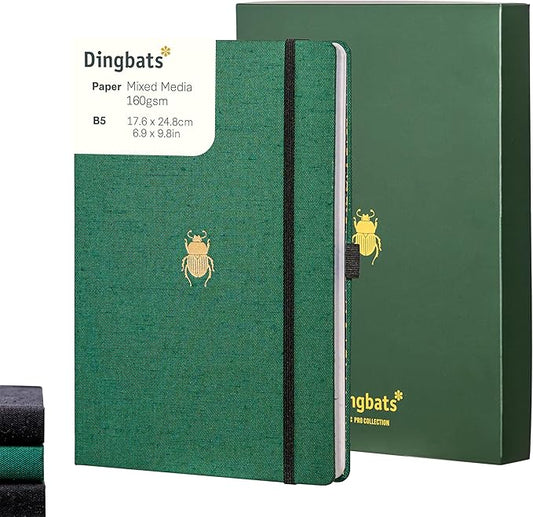 Dingbats* Pro Plain Large B5 Notebook with Gift Box - Textile Cover, Thread-Bound Writing Journal - Pocket, Elastic Closure, Bookmark