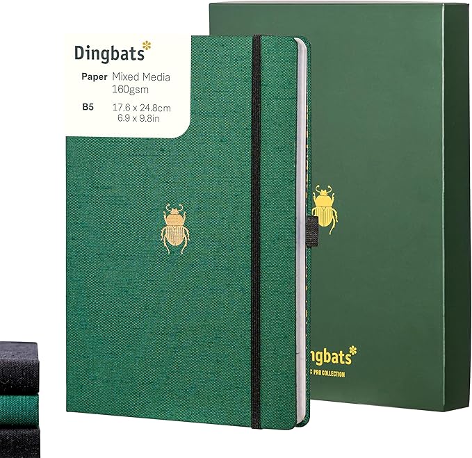Dingbats* Pro Lined Large B5 Notebook with Gift Box - Textile Cover, Thread-Bound Writing Journal - Pocket, Elastic Closure, Bookmark