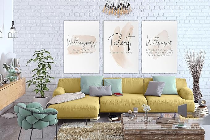 SHMAO Office Canvas Wall Art Motivational Wall Decor, 3 Piece Willingness Talent Willpower Pictures for Office Wall Decor Women Inspirational Framed Artwork Home Office Decor 24”x36”x3 Panels