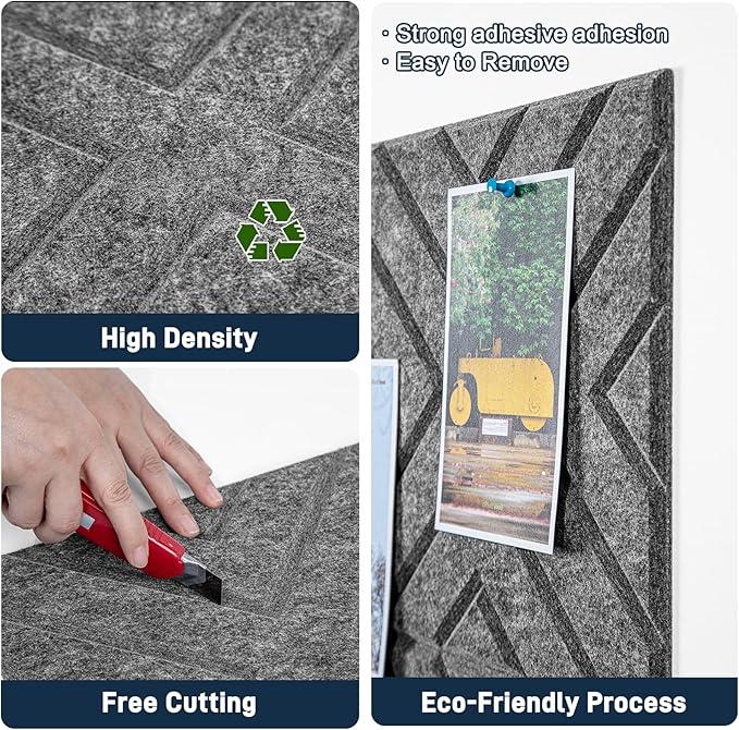 Large Cork Board Alternative - 6 Pack 36" x 24" Felt Wall Tiles with Safe Removable Adhesive Tabs, Grey Cork Boards for Walls Pin Board Bulletin Board Cork Board for Office