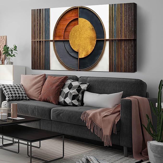 Large Canvas Wall Art for Living Room Bedroom Home Office Brown and White Wood Color Geometrical Picture Modern Canvas Prints Framed Wall Decor Size 29x59